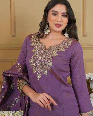 Women Ethnic Motifs Embroidered Regular Thread Work Kurta with Palazzos & With Dupatta 2