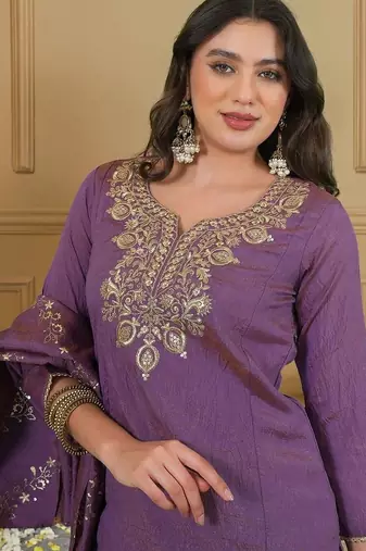 Women Ethnic Motifs Embroidered Regular Thread Work Kurta with Palazzos & With Dupatta