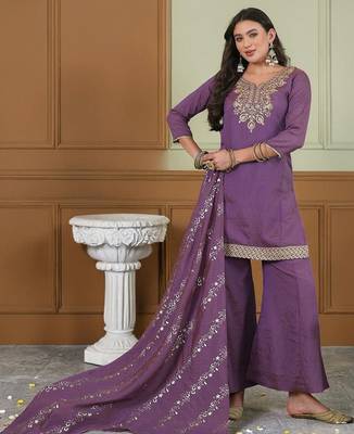 Women Ethnic Motifs Embroidered Regular Thread Work Kurta with Palazzos & With Dupatta 3