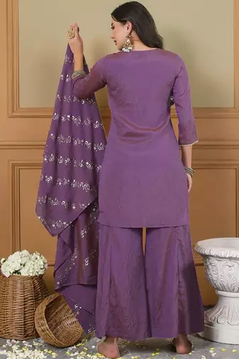 Women Ethnic Motifs Embroidered Regular Thread Work Kurta with Palazzos & With Dupatta