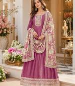 Pink embroidered art silk semi stitched anarkali suit