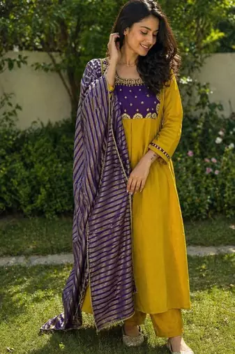 Women Ethnic Motifs Embroidered Empire Sequinned Kurta with Trousers & With Dupatta
