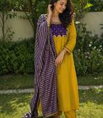 Women Ethnic Motifs Embroidered Empire Sequinned Kurta with Trousers & With Dupatta