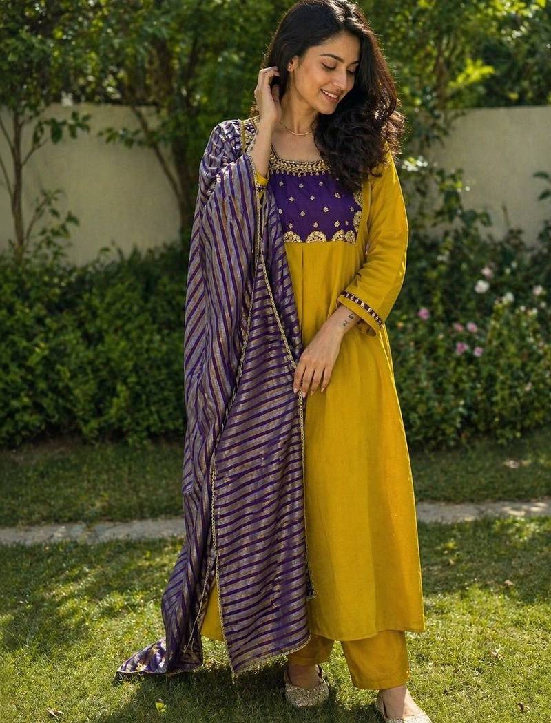 Women Ethnic Motifs Embroidered Empire Sequinned Kurta with Trousers & With Dupatta