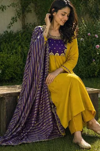 Women Ethnic Motifs Embroidered Empire Sequinned Kurta with Trousers & With Dupatta
