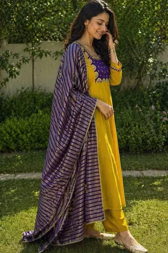 Women Ethnic Motifs Embroidered Empire Sequinned Kurta with Trousers & With Dupatta