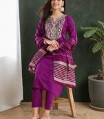 Women Ethnic Motifs Embroidered Regular Thread Work Kurta with Trousers & With Dupatta