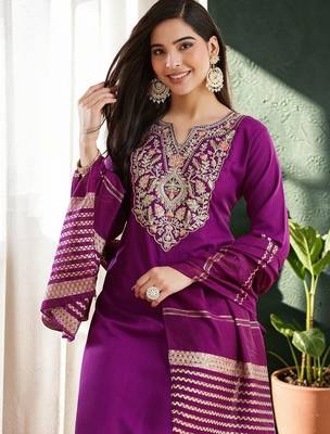 Women Ethnic Motifs Embroidered Regular Thread Work Kurta with Trousers & With Dupatta 6