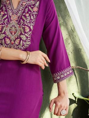 Women Ethnic Motifs Embroidered Regular Thread Work Kurta with Trousers & With Dupatta 7