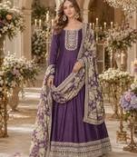 Purple embroidered art silk semi stitched anarkali suit