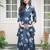ROYAL INDIGO LOTUS PRINT DHOTI & A-LINE TUNIC SET WITH FRINGE ACCENTS