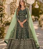D green velvet semi stitched anarkali suits with heavy embroidery work