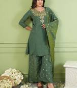 Women Ethnic Motifs Embroidered Regular Thread Work Kurta with Palazzos & With Dupatta