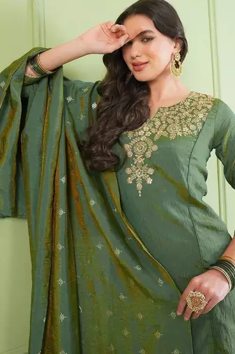 Women Ethnic Motifs Embroidered Regular Thread Work Kurta with Palazzos & With Dupatta