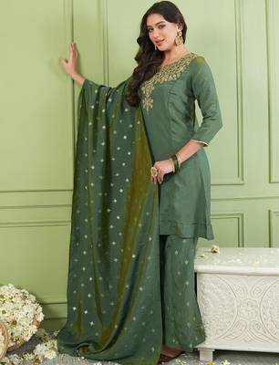 Women Ethnic Motifs Embroidered Regular Thread Work Kurta with Palazzos & With Dupatta 4