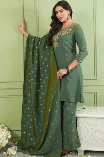 Women Ethnic Motifs Embroidered Regular Thread Work Kurta with Palazzos & With Dupatta