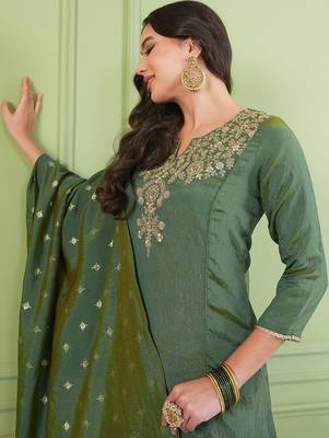 Women Ethnic Motifs Embroidered Regular Thread Work Kurta with Palazzos & With Dupatta 6
