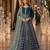 Teal velvet semi stitched anarkali suits with heavy embroidery work