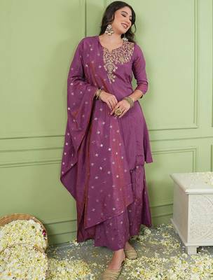 Women Ethnic Motifs Embroidered Regular Thread Work Kurta with Palazzos & With Dupatta 1
