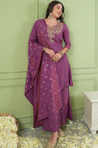 Women Ethnic Motifs Embroidered Regular Thread Work Kurta with Palazzos & With Dupatta