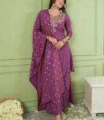 Women Ethnic Motifs Embroidered Regular Thread Work Kurta with Palazzos & With Dupatta