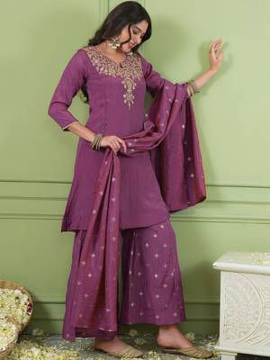 Women Ethnic Motifs Embroidered Regular Thread Work Kurta with Palazzos & With Dupatta 2