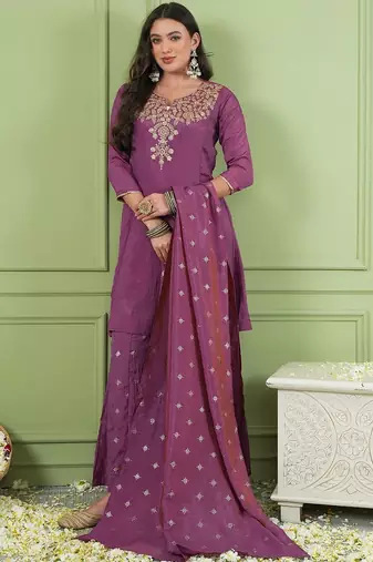 Women Ethnic Motifs Embroidered Regular Thread Work Kurta with Palazzos & With Dupatta
