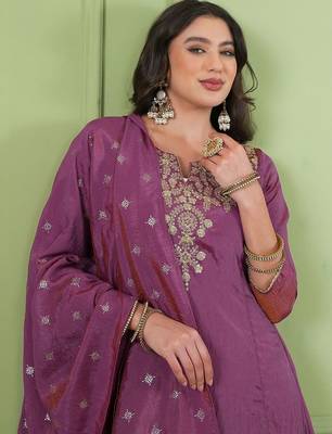 Women Ethnic Motifs Embroidered Regular Thread Work Kurta with Palazzos & With Dupatta 4