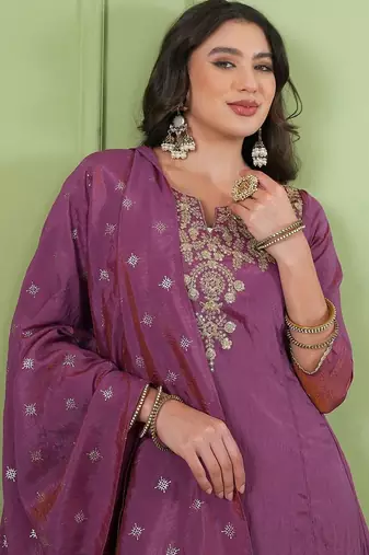 Women Ethnic Motifs Embroidered Regular Thread Work Kurta with Palazzos & With Dupatta