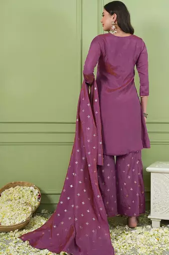 Women Ethnic Motifs Embroidered Regular Thread Work Kurta with Palazzos & With Dupatta