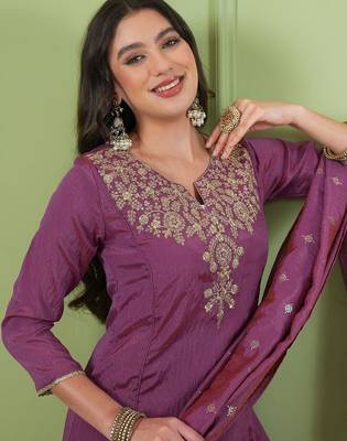 Women Ethnic Motifs Embroidered Regular Thread Work Kurta with Palazzos & With Dupatta 7
