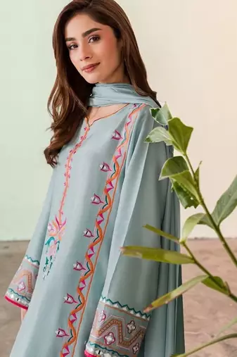 Floral Embroidered Mirror Work Silk Crepe Kurta with Palazzos & With Dupatta