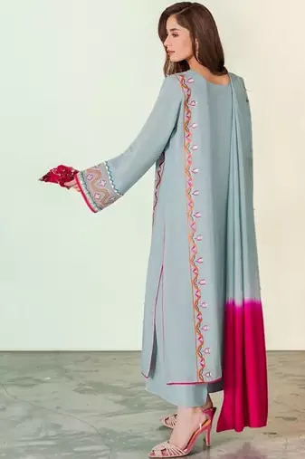 Floral Embroidered Mirror Work Silk Crepe Kurta with Palazzos & With Dupatta