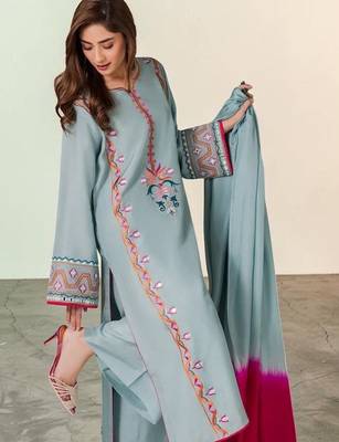 Floral Embroidered Mirror Work Silk Crepe Kurta with Palazzos & With Dupatta 5