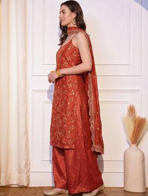 Women Floral Embroidered Regular Sequinned Kurta with Palazzos & With Dupatta 4