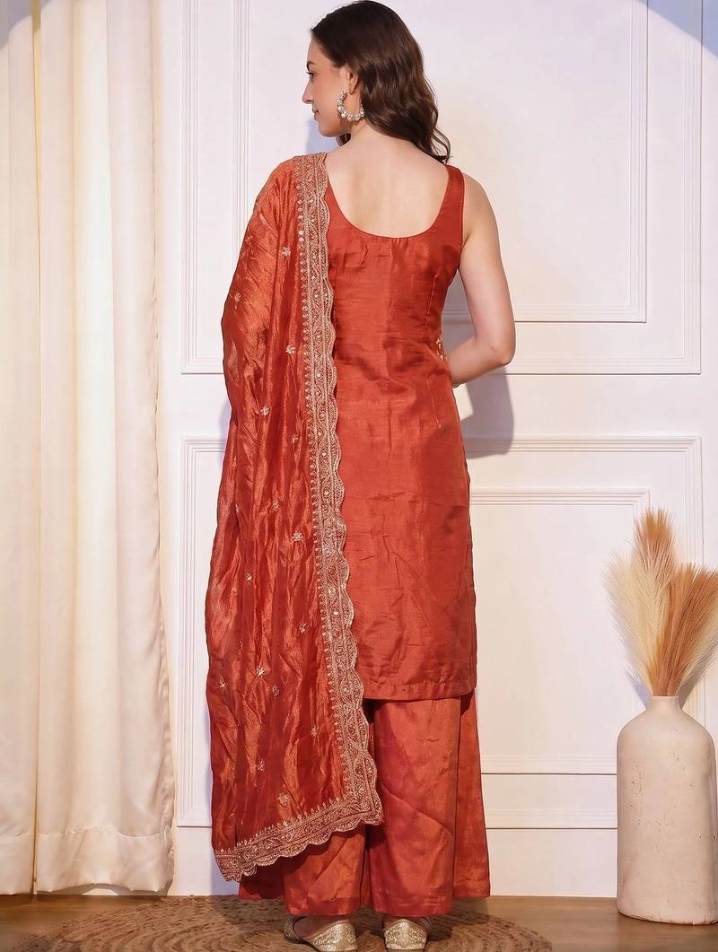 Women Floral Embroidered Regular Sequinned Kurta with Palazzos & With Dupatta