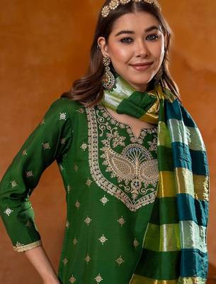 Women Ethnic Motifs Embroidered Regular Kurta with Patiala & With Dupatta 2