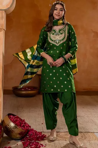 Women Ethnic Motifs Embroidered Regular Kurta with Patiala & With Dupatta