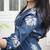 ROYAL INDIGO LOTUS PRINT DHOTI & A-LINE TUNIC SET WITH FRINGE ACCENTS