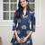 ROYAL INDIGO LOTUS PRINT DHOTI & A-LINE TUNIC SET WITH FRINGE ACCENTS