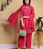 Women Floral Embroidered Pleated Thread Work Kurta with Palazzos & With Dupatta