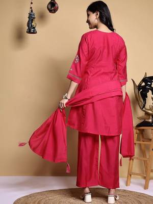 Women Floral Embroidered Pleated Thread Work Kurta with Palazzos & With Dupatta 4