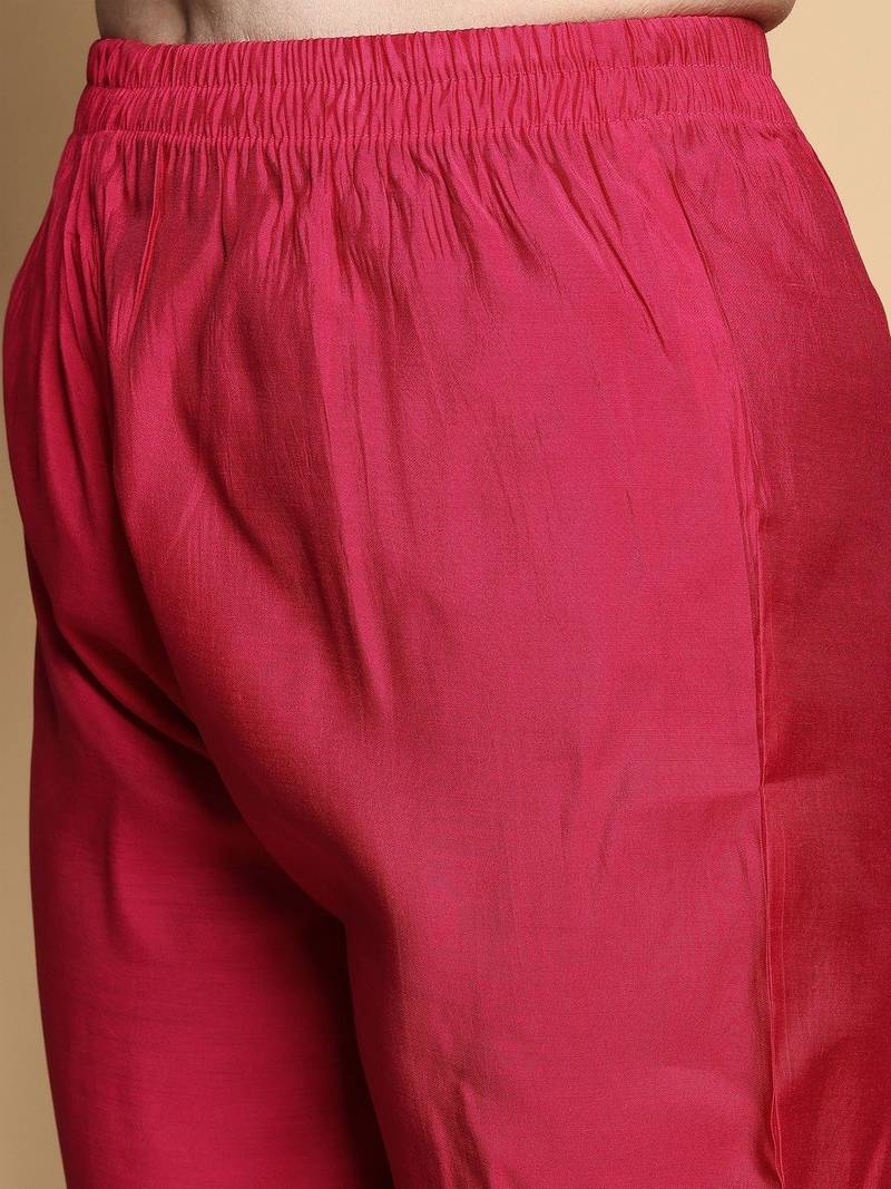 Women Floral Embroidered Pleated Thread Work Kurta with Palazzos & With Dupatta