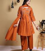 Embroidered Pleated Thread Work Chanderi Silk Kurta with Palazzos & With Dupatta