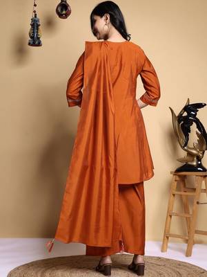 Embroidered Pleated Thread Work Chanderi Silk Kurta with Palazzos & With Dupatta 4