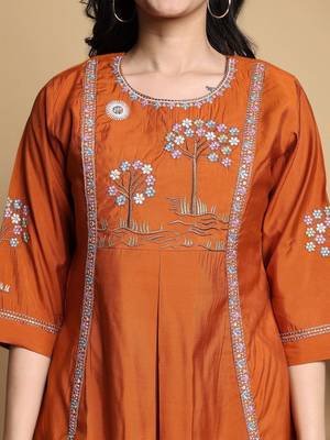 Embroidered Pleated Thread Work Chanderi Silk Kurta with Palazzos & With Dupatta 5