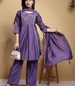 Women Floral Embroidered Pleated Thread Work Kurta with Palazzos & With Dupatta