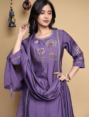 Women Floral Embroidered Pleated Thread Work Kurta with Palazzos & With Dupatta 2