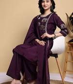 Women Floral Embroidered Pleated Thread Work Kurta with Palazzos & With Dupatta