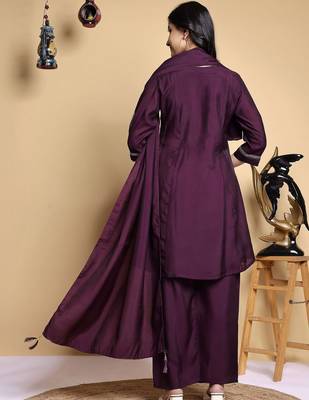 Women Floral Embroidered Pleated Thread Work Kurta with Palazzos & With Dupatta 4